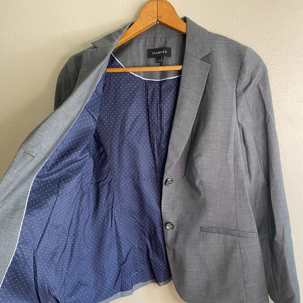 Talbots Gray Wool Collared Button Front Jacket Bl… - image 8